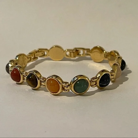Multi gem gold tone extendable bracelet - Picture 5 of 8